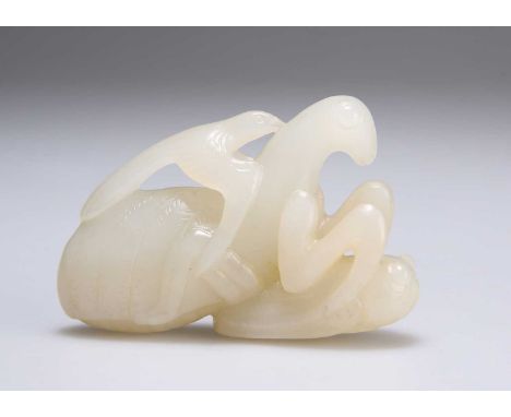A CHINESE CARVED JADE GROUP depicting a praying mantis, bird and cicada. 6.8cm long
