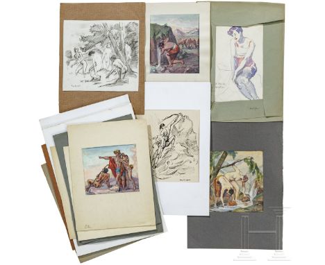 Franz Reinhardt d. Ä., 25 Aquarelle, deutsch, 1. Hälfte 20. Jhdt.  Aquarell, Kohle, Tusche bzw. Bleistift auf Papier. Sammlun