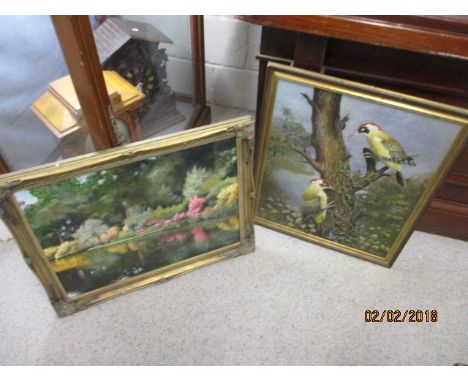 R Hogben - a pair of woodpeckers, oil on board, together with a waterway scene by the same hand