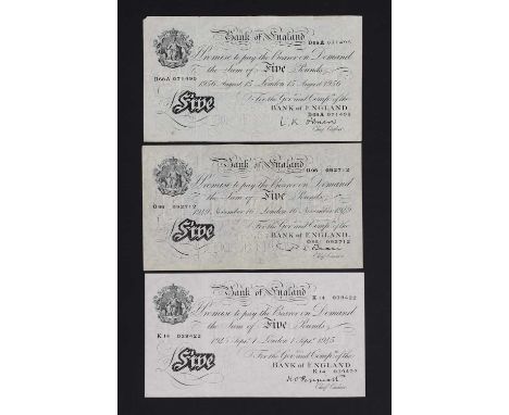 Notes, Great Britain, Five Pounds, 1 Sept. 1945, serial number K14 039422, Kenneth Peppiatt, EF or better with some very ligh