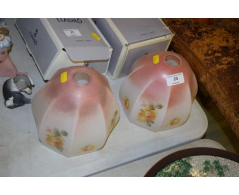 A pair of Art Deco floral decorated glass light shades
