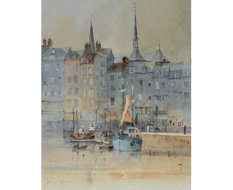 Φ David Howell (b.1939)HonfleurSigned David Howell (lower left)Watercolour heightened with white27.4 x 21.9cmExhibited:London