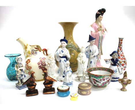 A GROUP OF CERAMICS and other ornaments to include a Lladro baluster vase decorated with a dragon, a Royal Worcester blush iv