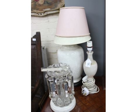 A CRACKLE GLAZED POTTERY VASE of baluster form converted to a table lamp 40cm in height, a late 19th Century Bohemian glass v