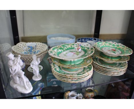 A 19TH CENTURY MINIATURE IMARI PATTERN JUG and basin, a pair of creamware baskets, a pearlware blue and white bowl, a pottery