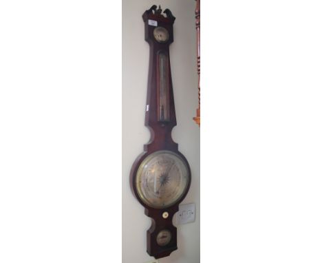 A 19TH CENTURY MAHOGANY DIAL BAROMETER by Somalvico and Son, 37 Charles Street, Hatton Garden, with silver dials to the hydro