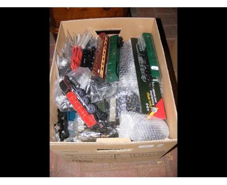 A box of model train parts 