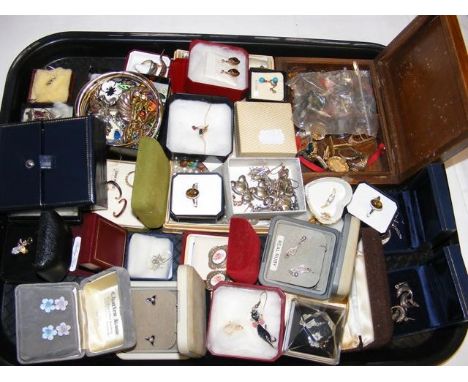 A lady's silver bangle, together with costume jewellery and other 