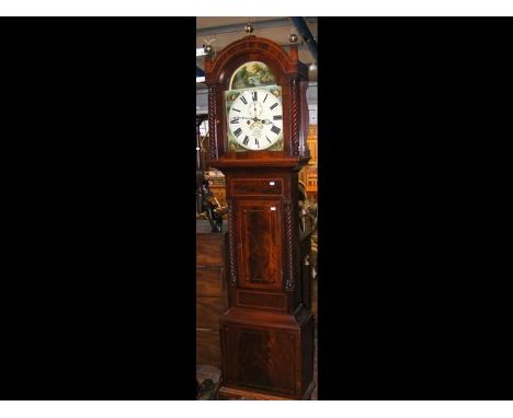A 19th century mahogany cased Grandfather clock by J Long of Tiverton - having separate second hand and painted arched dial C