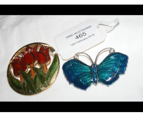 A silver and enamel butterfly brooch 