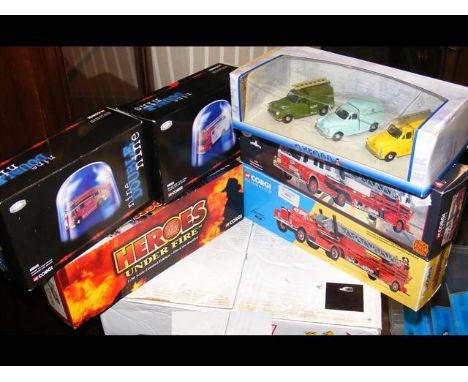 Boxed Corgi die-cast Fire Engine, together with five other boxed Corgi items 