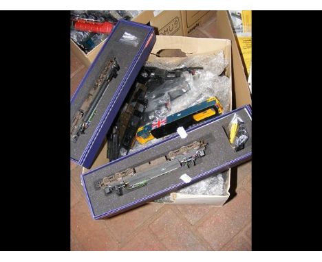 A box of model train parts 