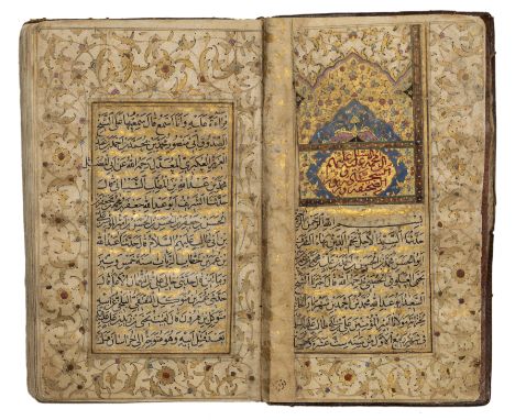 A Qur'an,Qajar Iran, 19th century,Arabic manuscript on paper, 159ff., 3fl.,12ll of black naskh to the page within thing gold 