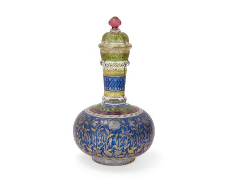 A Mughal-style enamelled and gilded glass flaskProbably a design from the Jodhpur collection by Fritz Heckert, Petersdorf, Ge