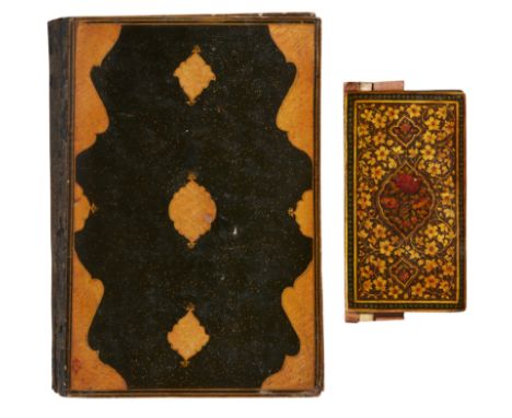 Property from an Important Private CollectionTwo lacquered papier-mache bindings,Qajar Iran, 19th century,The first with gold
