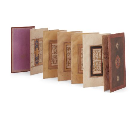 A Safavid calligraphic album,Iran, first quarter 17th century,Persian manuscript on cream paper, safina format, 10 panels, ea