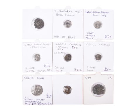 A small collection of Celtic and Anglo-Saxon coins, including: Durotriges, AR stater, mid 1st century BC; Tincomarus, AR unit