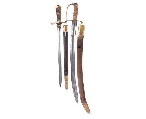 A 19th century British constabulary pattern hanger, broad curved blade marked 'W. PARKER WARRANTED', brass stirrup hilt, bras