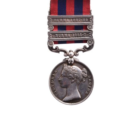 An India General Service Medal 1849-95 to Private T. Earl, Royal West Surrey Regiment: 2 clasps: Burma 1885-7, Burma 1887-89 