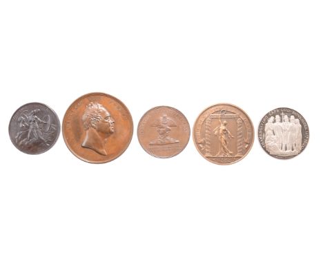 Five various historical medals: George III Preserved from Assassination 1800, AE, 38mm, an angel holding a portrait of the Ki