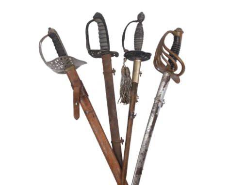Four European swords: a small sword, 18th century, hollow triangular-section blade 31.5 in., silver hilt with chiseled and pi