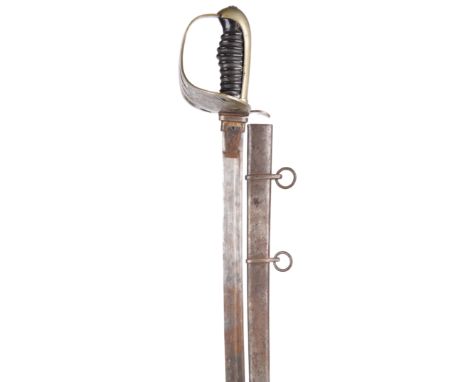 A 20th century Chinese officer's dress sword, slightly curved blade 31 in. with narrow fuller, hilt of European derived form 