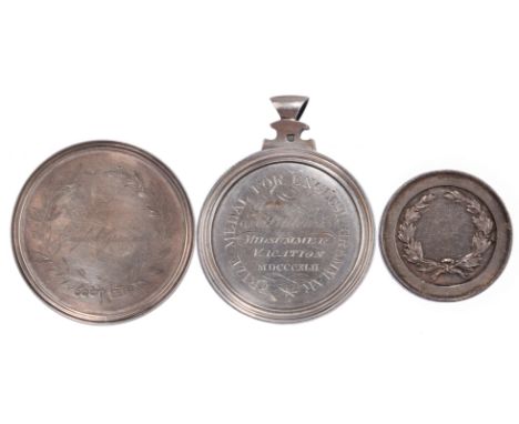 London: three silver educational prize medals: Mr Balaam's School Clapham 1837, engraved, 53mm, for English Grammar (George L