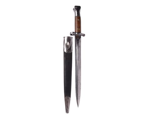 A pattern 1888 Mk II bayonet, by Enfield, steel mounted leather scabbard with corresponding number '306'.