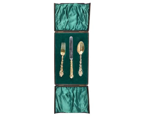 Ottoman Order of the Crescent: a three piece set of silver-gilt flatware engraved with the badge of a Knight of the Crecent, 