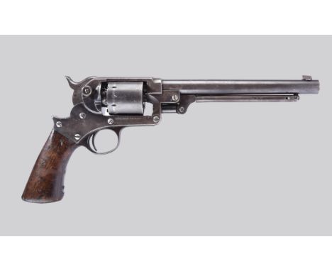 An American Starr Arms .44 model 1863 percussion revolver, round barrel 8 in., hinged frame stamped with patent details, six-