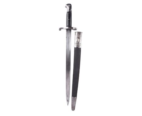 A British 1887 pattern bayonet, Mk I, fullered spear point blade 18.25 in. with War Department markings, steel hilt with leat