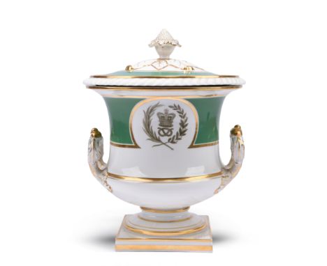 Staffordshire Regiment: a Flight Barr &amp; Barr Worcester lidded ice bucket, urn shaped on a square foot with twin handles, 