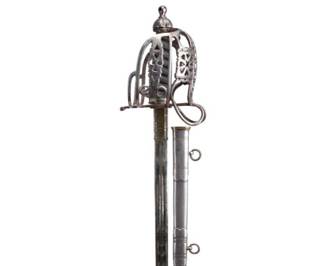 London Scottish Rifle Volunteers: an officer's highland pattern sword, double edged blade 33.25 in. etched decoration includi