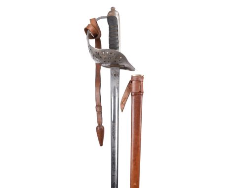 A George V 1897 pattern Royal Engineers officer's sword, regulation blade with etched decoration incorporating Corps title, p