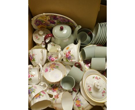 Ceramics - a Royal Crown Derby Posies tea service, comprising cups and saucers, milk jug, cream jug, condiment pot and spoon,