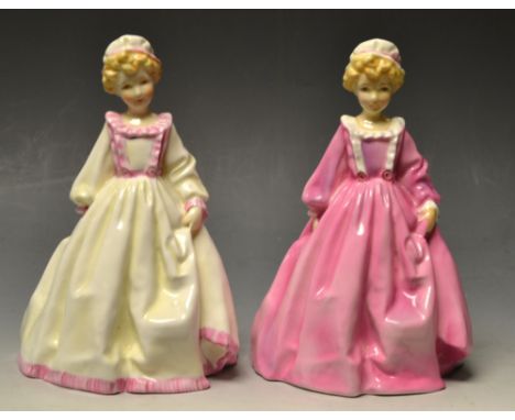 Ceramics - a Royal Worcester figure Grandmothers Dress, 3081, pink dress; another yellow, pink frills (2)