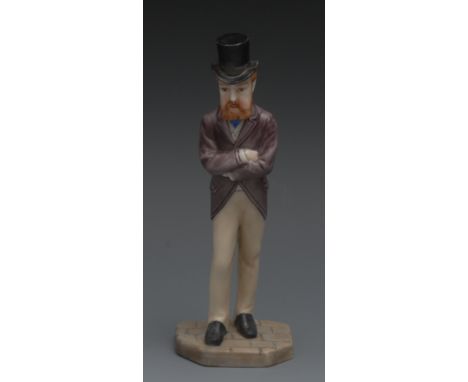 A Royal Worcester figural menu holder, of the statesman Hartington, he stands wearing a top hat and overcoat, canted base, 15
