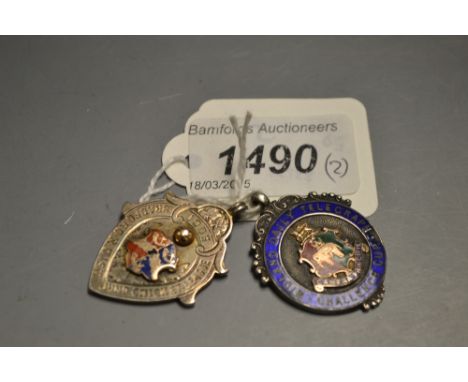 Two silver, enamel and gold cricket fobs
