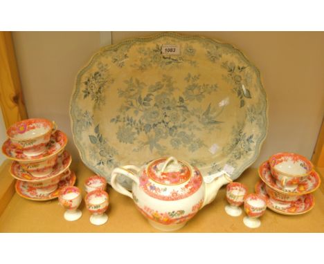 A Victorian tea service, transfer printed, a blue and white meat plate, Asiatic Pheasant