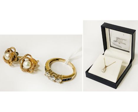 14CT GOLD RING, 9CT GOLD CHAIN &amp; PAIR OF EARRINGS