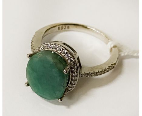 EMERALD RING IN SILVER - SIZE O / P 