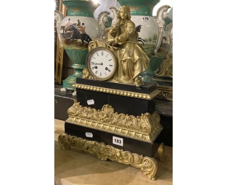 GILT &amp; SLATE MANTLE CLOCK BY ESTELLE ET NEMORIN A/F - 44CMS (H) APPROX
