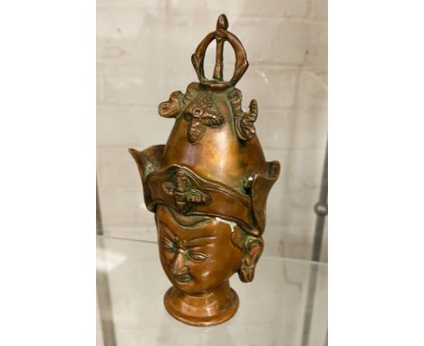CHINESE BRONZE FIGURAL HEAD - 15 CMS (H) APPROX