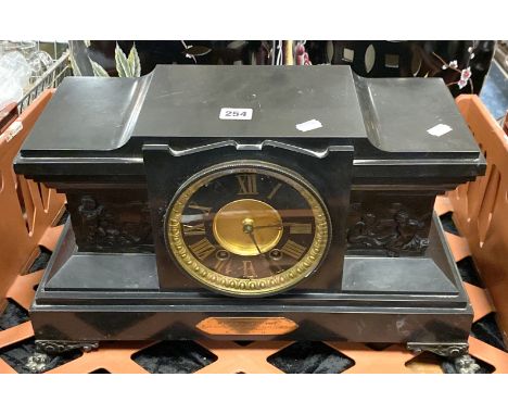 BLACK SLATE BRASS CLOCK