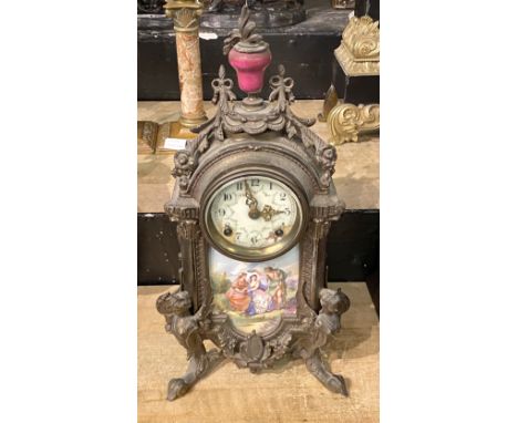 METAL &amp; PORCELAIN CLOCK - 37.5CMS (H) APPROX