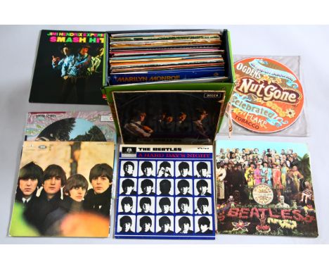 Box of LP records including The Rolling Stones first album mono LK4605 on Decca (unboxed) (in poor condition), The Beatles "A