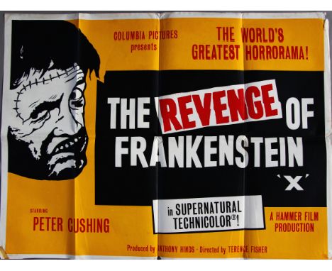 "The Revenge of Frankenstein" RR X certificate Hammer Horror UK Quad film poster 30 x 40 inch starring Peter Cushing in poor 