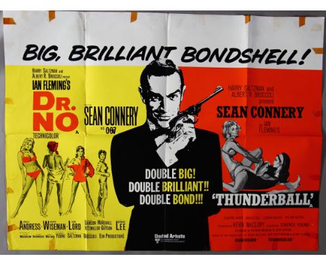 James Bond "Dr. No / Thunderball" 1970s British Double-bill Quad film poster (30 x 40 inch) starring Sean Connery as James Bo