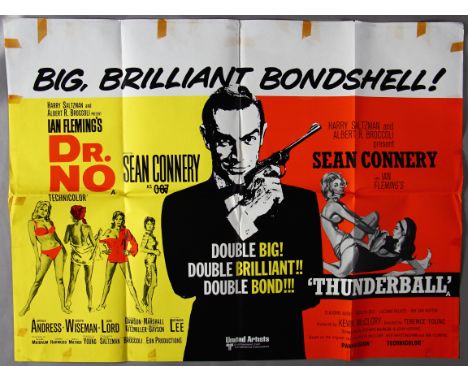 James Bond "Dr. No / Thunderball" 1970s British Double-bill Quad film poster (30 x 40 inch) starring Sean Connery as James Bo