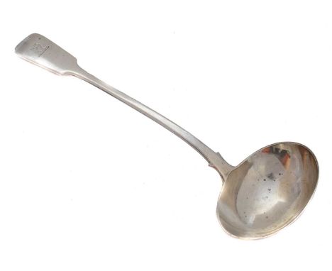 A Victorian silver ladle, of typical form with crest to terminal, hallmarks for Elizabeth & John Eaton, London, 1858, length 